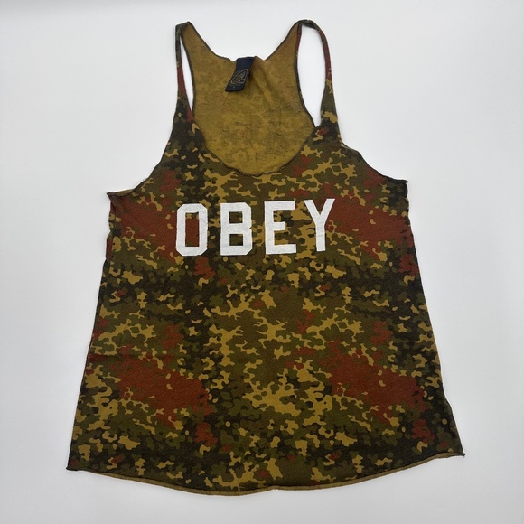 Obey Tops - Obey Camoflouge Tank Top Womens M Lightweight Racer Back Green Brown Logo